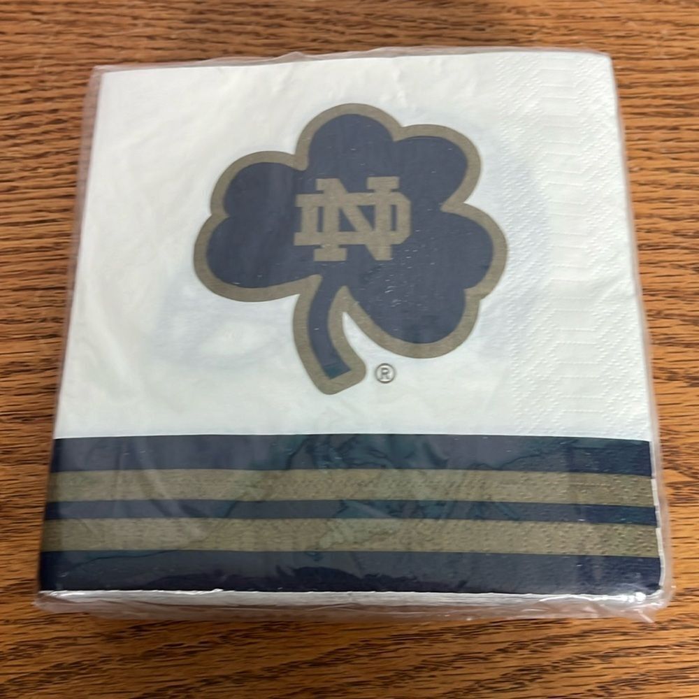 NCAA NOTRE DAME Football unopened paper party napkins. 6.5x6.5” dinner sized 50